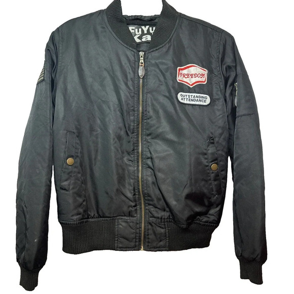 Fu Yu Kai Bomber Flight Jacket‎ Sz M Embroidered Patches Gorpcore StreetWear Y2K - Picture 1 of 13